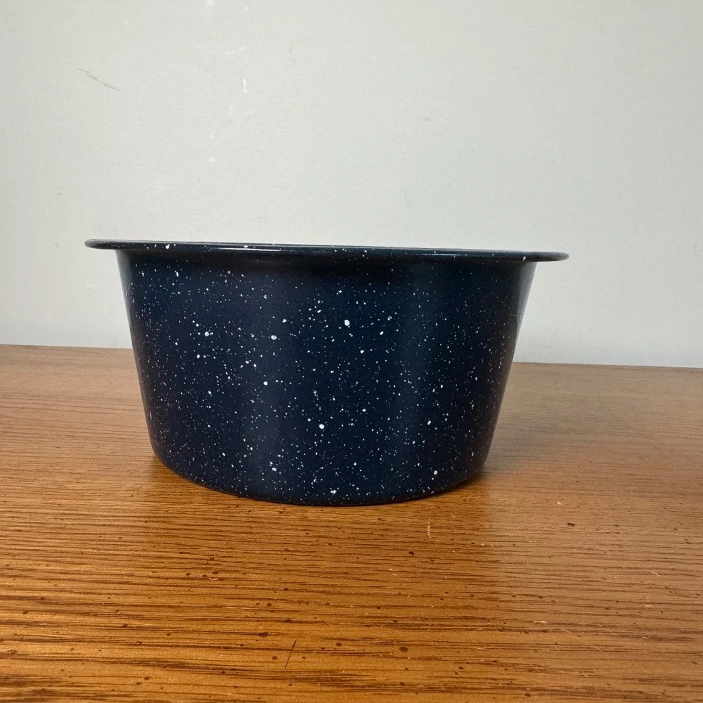 Vintage Blue‎ Speckled Enamelware Saucepan Graniteware Pot with Handle